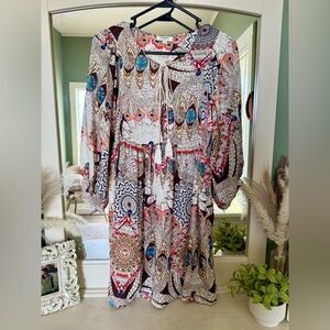 Umgee Bohemian Print Ling Sleeve Top